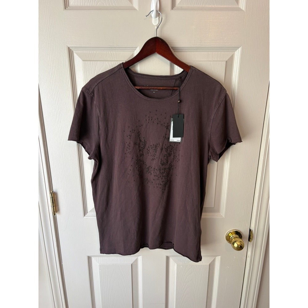 John Varvatos T-Shirt Mens M Oxblood Beaded Skull Graphic Raw Edge KG7081W25